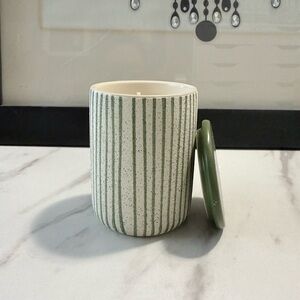 Anthropologie Olive and Cream Ceramic Candle
